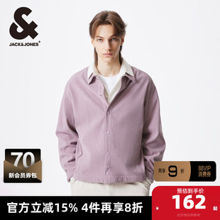 杰克琼斯男装 外套春季新款直筒立领条绒长袖按扣门襟夹克男款