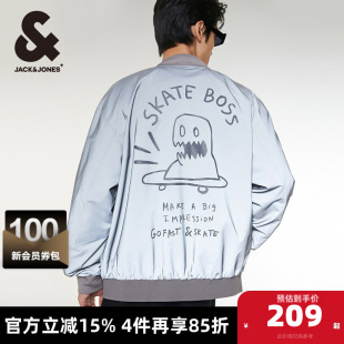 潮百搭舒适上衣宽松反光棒球领夹克外套男装 杰克琼斯春秋新款 时尚
