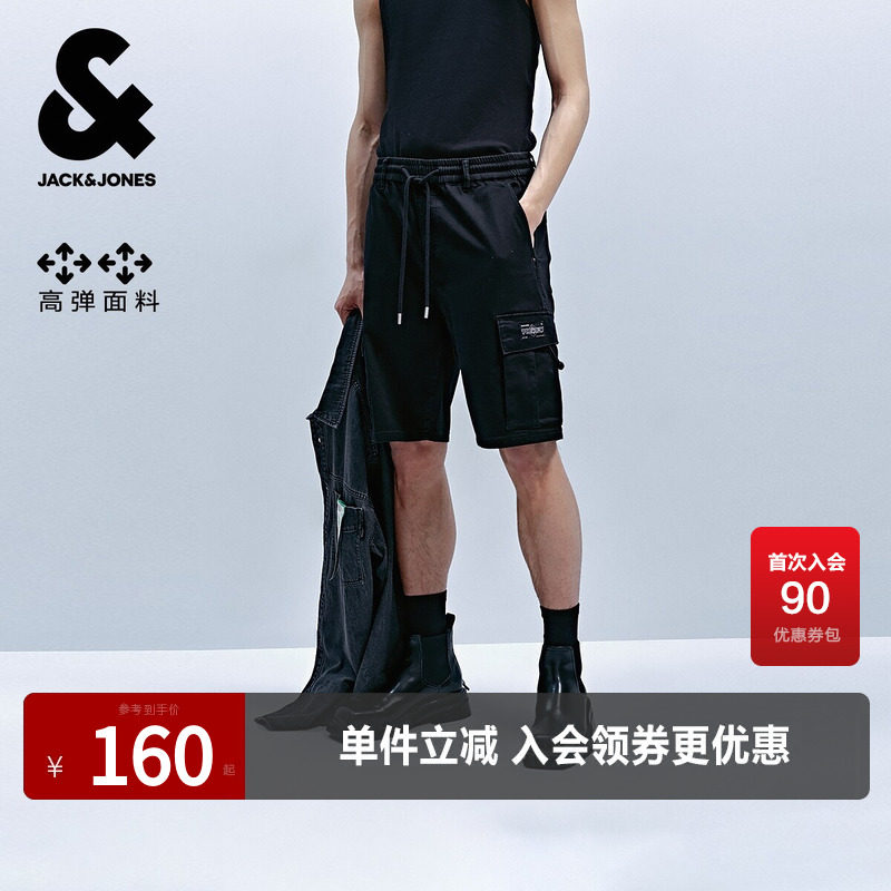 杰克琼斯男装奥特莱斯夏季新款潮工装风高级感黑色直筒牛仔短裤子