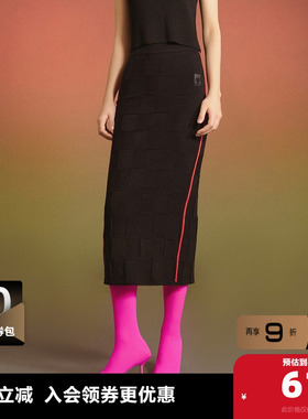 MLMR outlets24秋季黑色针织修身半身裙女装后侧开叉衣服显瘦男装