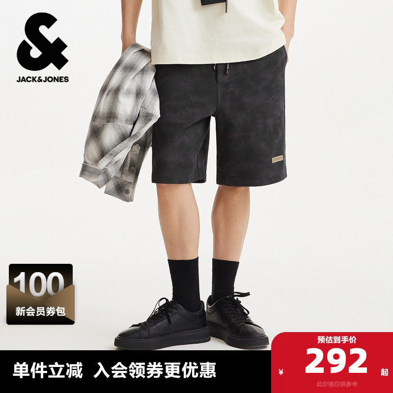 杰克琼斯男装短裤宽松版型扎染设计时尚百搭潮流舒适可调节男款