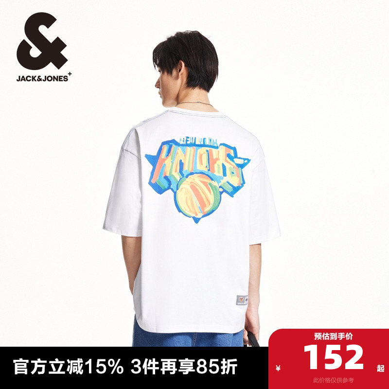杰克琼斯NBA联名夏季新款纽约尼克斯队涂鸦印花纯棉男短袖T恤男装