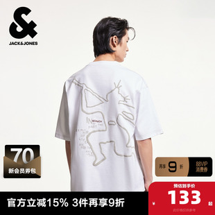 杰克琼斯夏季潮流宽松版型胸前字母刺绣男士短袖男款T恤上衣男装