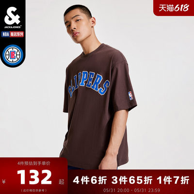 杰克琼斯奥特莱斯NBA联名快船队休闲个性衣服运动圆领短袖字母T恤