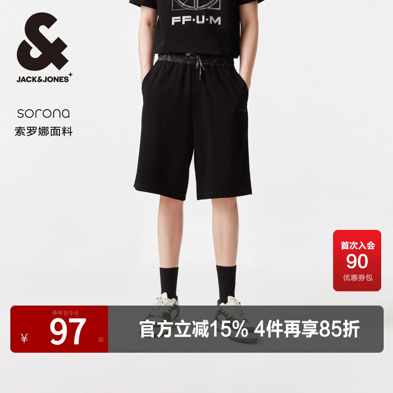 杰克琼斯夏季新款男士字母刺绣腰果花休闲裤运动短裤男款男裤男装