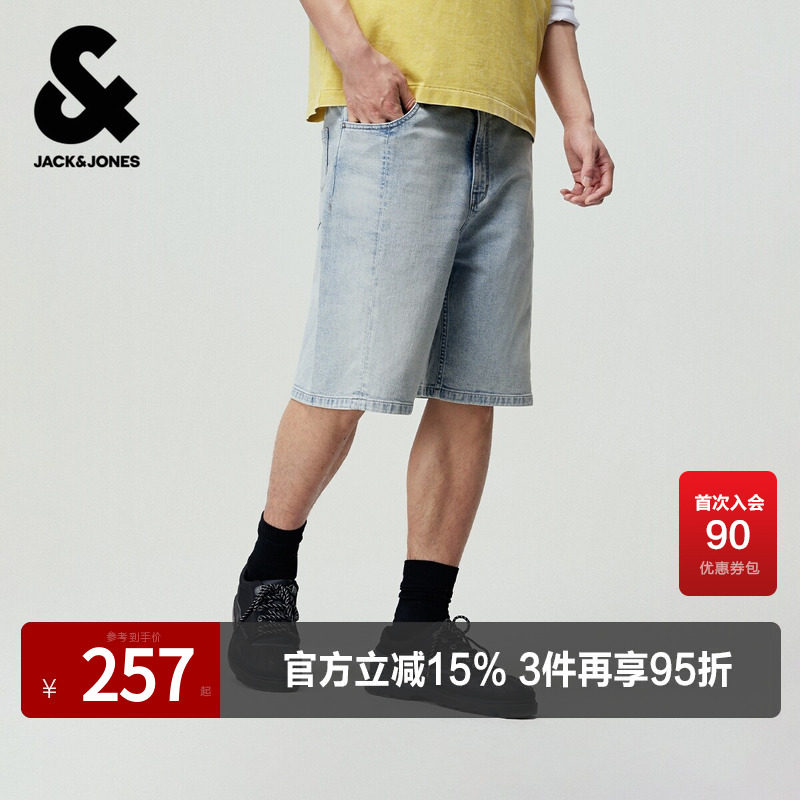 【断纹牛仔】杰克琼斯男装牛仔短裤裤子水洗百搭舒适拉链门襟宽松