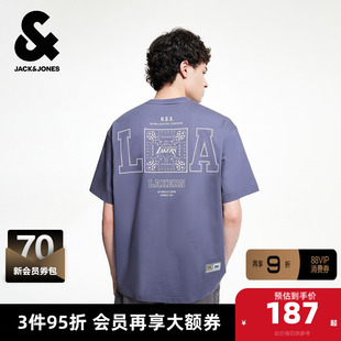 杰克琼斯男装夏季新款NBA联名湖人队T恤潮流百搭运动风宽松短袖