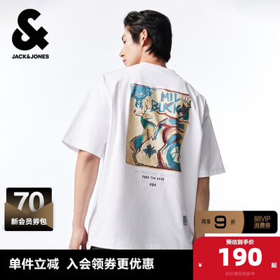 杰克琼斯男装NBA联名款夏季舒适运动OVERSIZED男士短袖男款T恤