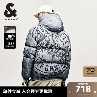 杰克琼斯outletsNBA联名湖人队宽松LOGO刺绣装 饰连帽羽绒服男装