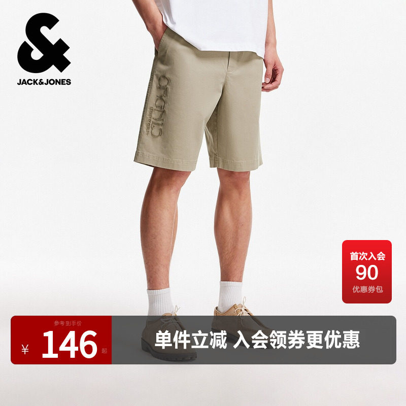 杰克琼斯奥特莱斯男装夏季新款短裤字母刺绣后兜贴布宽松休闲裤子