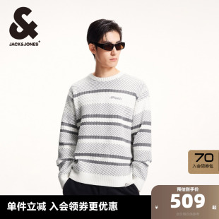 毛衣男装 潮字母刺绣条纹织花百搭针织衫 舒适保暖时尚 杰克琼斯冬季
