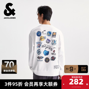 杰克琼斯男装NBA联名长袖卫衣上衣宽松时尚潮流球队图案印花款