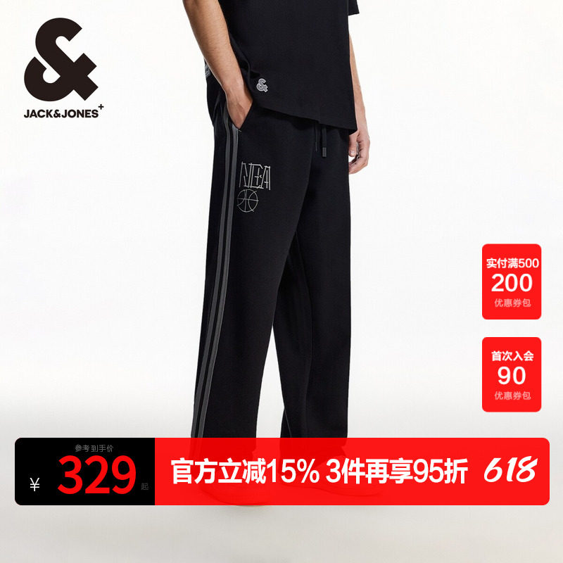 杰克琼斯NBA联名款春秋精致刺绣运动裤潮时尚宽松休闲裤长裤男款