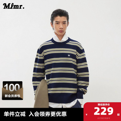 【上衣合集3】MLMR春秋时尚复古条纹撞色刺绣潮卫衣针织衫男女