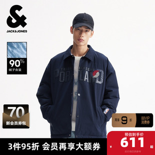 杰克琼斯奥特莱斯NBA联名男装羽绒服冬新款翻领宽松休闲保暖外套