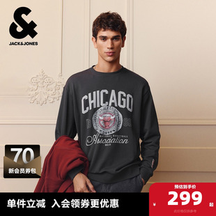 杰克琼斯奥特莱斯NBA联名芝加哥公牛球队男卫衣冬季 纯棉圆领上衣