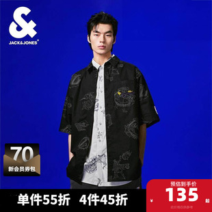 杰克琼斯NBA联名湖人队秋季简约舒适纯棉宽松衬衫短袖男款男装