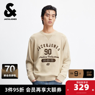 杰克琼斯秋冬季男装毛衣针织衫常规罗纹圆领字母刺绣装饰舒适男款