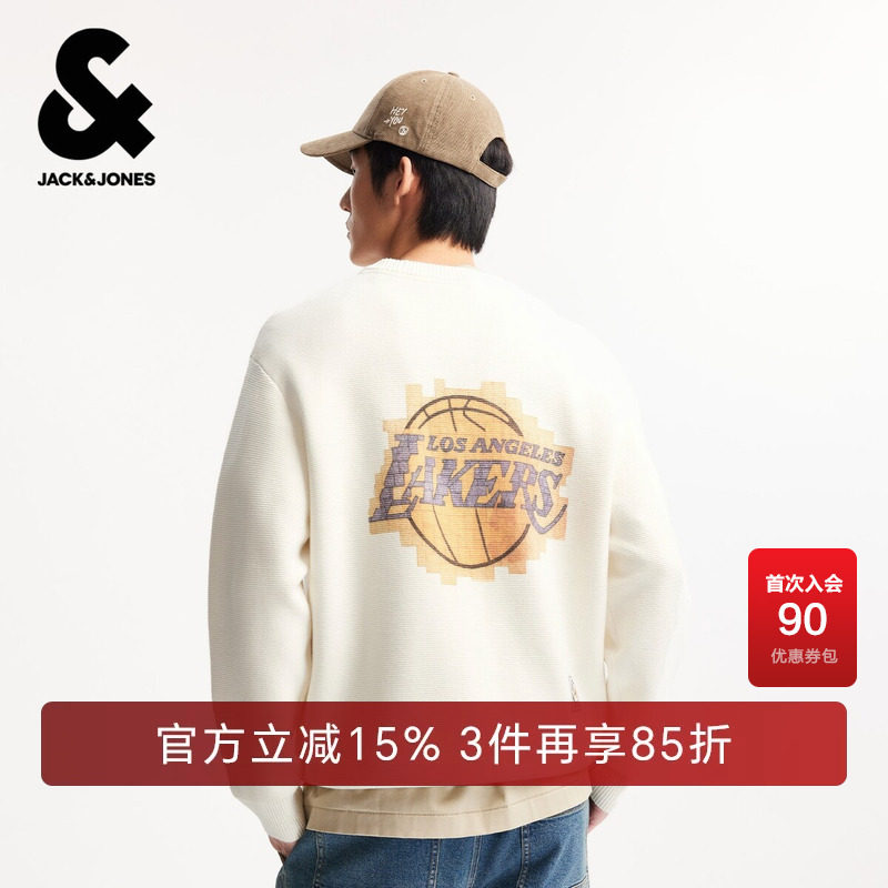 杰克琼斯春季男装针织衫毛衣NBA湖人队时尚百搭潮休闲宽松圆领