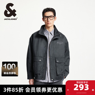 杰克琼斯春秋男装夹克 潮流百搭休闲字母胶印贴袋立领外套男装