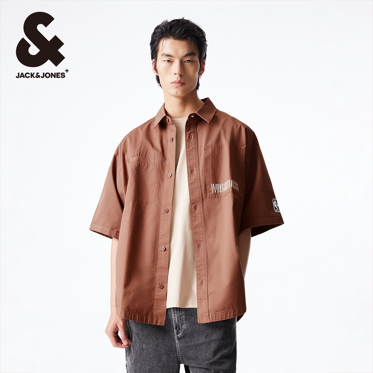 杰克琼斯奥莱男装 时尚短袖衬衫夏季潮流帅气工装男士上衣衬衣