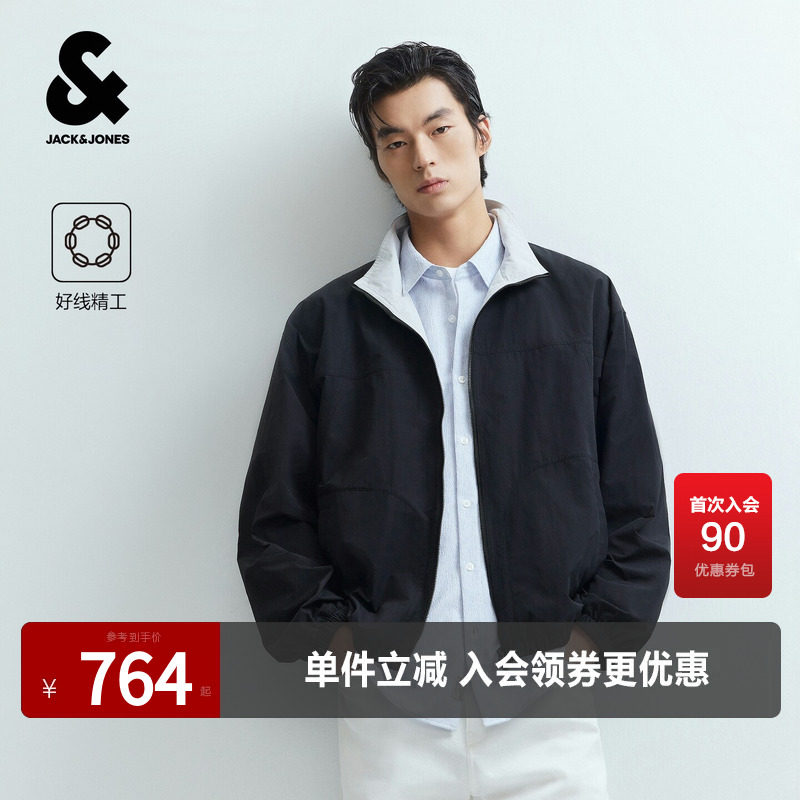 杰克琼斯秋季男装立领夹克时尚百搭潮流舒适通勤大众休闲皮标外套