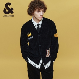 男装 舒适宽松毛衣开衫 BSQ联名雪尼尔面料刺绣针织衫 杰克琼斯秋季