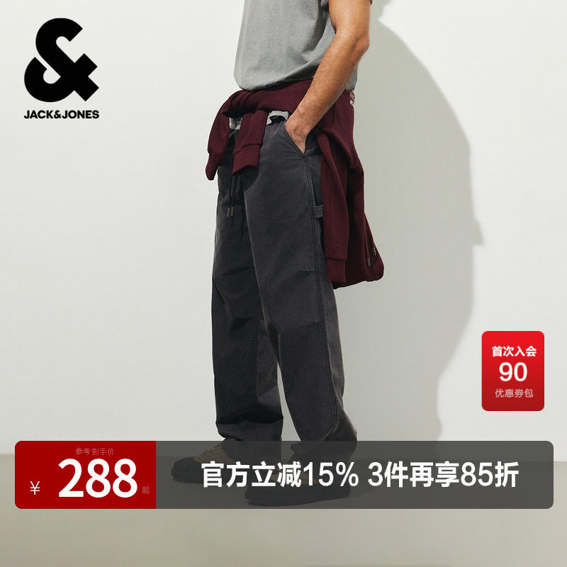 杰克琼斯男装阔系带插袋牛仔裤