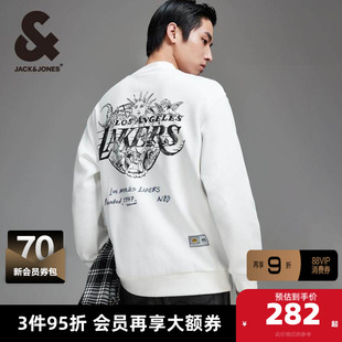 杰克琼斯秋季新款NBA联名湖人队略宽松贴布装饰圆领卫衣男款男装