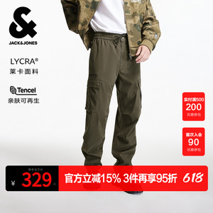 杰克琼斯奥特莱斯男装休闲裤春秋季2025年刺绣贴袋宽松直筒裤子