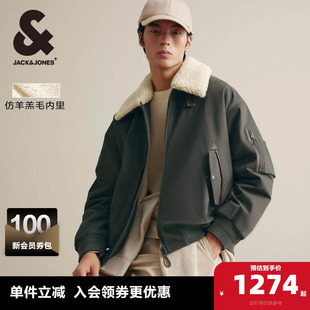 杰克琼斯夹克外套春季仿羊羔毛翻领刺绣日常夹克棉衣棉服男款男装