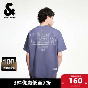 T恤NBA联名湖人队运动字母宽松短袖 杰克琼斯奥特莱斯男装 夏季