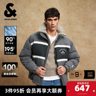 杰克琼斯NBA联名勇士队2025年新款男装冬季羽绒服宽松立领外套