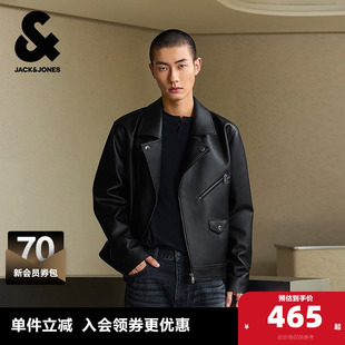 外套上衣 大翻领口袋略宽松皮衣长袖 杰克琼斯奥特莱斯夹克男装 秋季