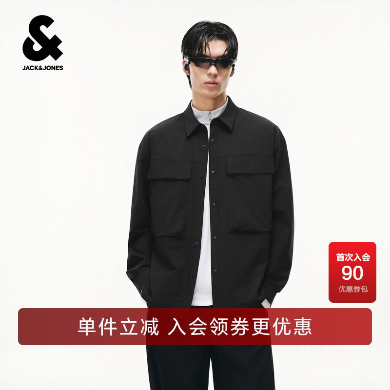 【AT系列】杰克琼斯男装衬衫长袖潮时尚百搭可调节抽绳舒适通勤