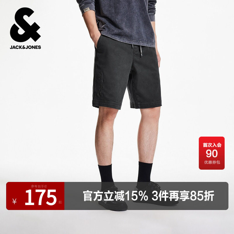 杰克琼斯夏季男装短裤子时尚百搭流行略宽松水洗工艺牛仔字母印花