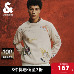 男装 杰克琼斯春秋季 毛针织衫 NBA联名鹈鹕队毛衣图案满印长袖 新款