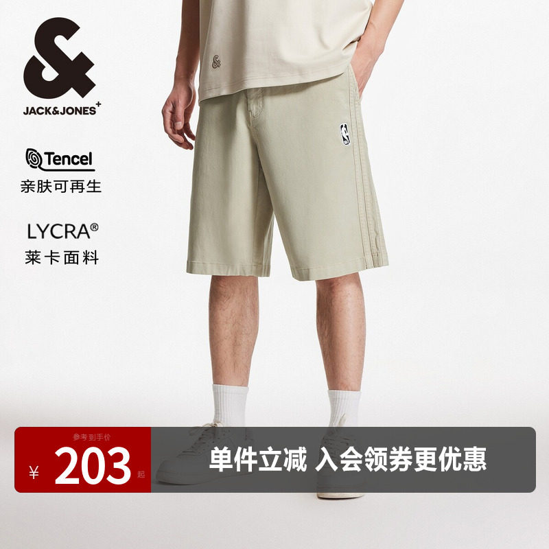 杰克琼斯夏季奥莱NBA联名松紧纽扣腰头运动舒适宽松短裤子男装