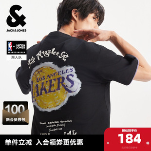 【NBA联名款湖人队】杰克琼斯男装夏季T恤印花字母贴布宽松