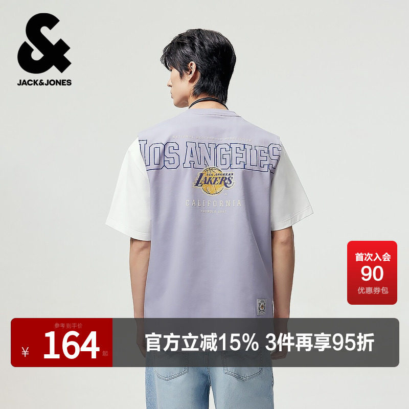 【纯棉】杰克琼斯NBA联名夏季背心T恤湖人队舒适立体字母精致刺绣