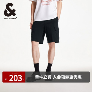 杰克琼斯奥特莱斯夏季新款字母刺绣贴布可调抽身宽松休闲短裤男装