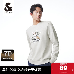 圆领纯棉男装 法斗犬卫衣直筒休闲长袖 新款 outlets杰克琼斯24秋季
