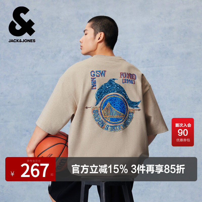 【NBA联名款勇队】杰克琼斯男高级感短袖T恤图案胶印圆领宽松
