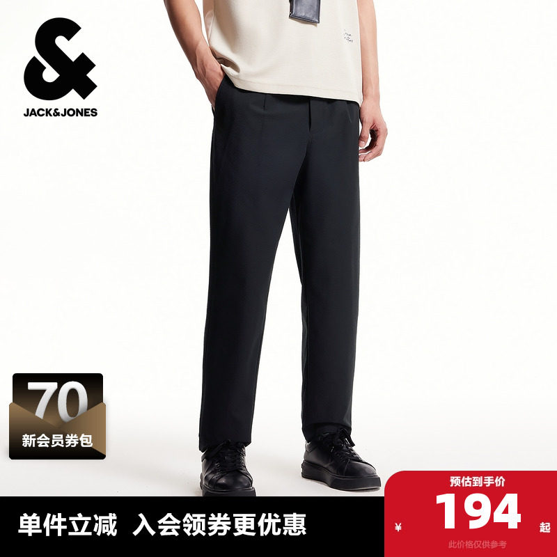 杰克琼斯奥特莱斯男装夏季新款休闲裤经典纯色泡泡纱锥形裤子下装