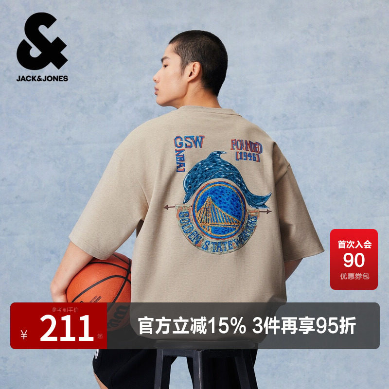 【NBA联名款勇队】杰克琼斯男高级感短袖T恤图案胶印圆领宽松