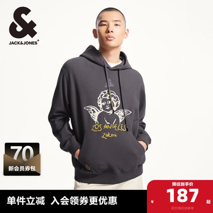 杰克琼斯秋季新款NBA联名湖人队潮流袋鼠口袋连帽卫衣长款男装