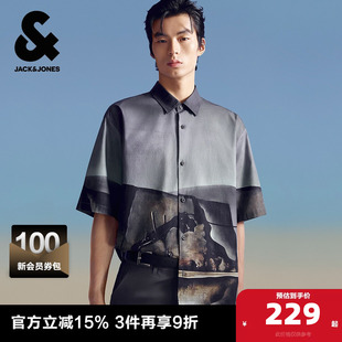 衬衫 杰克琼斯奥特莱斯DALI联名款 印花宽松休闲短袖 领新款 男装 夏季