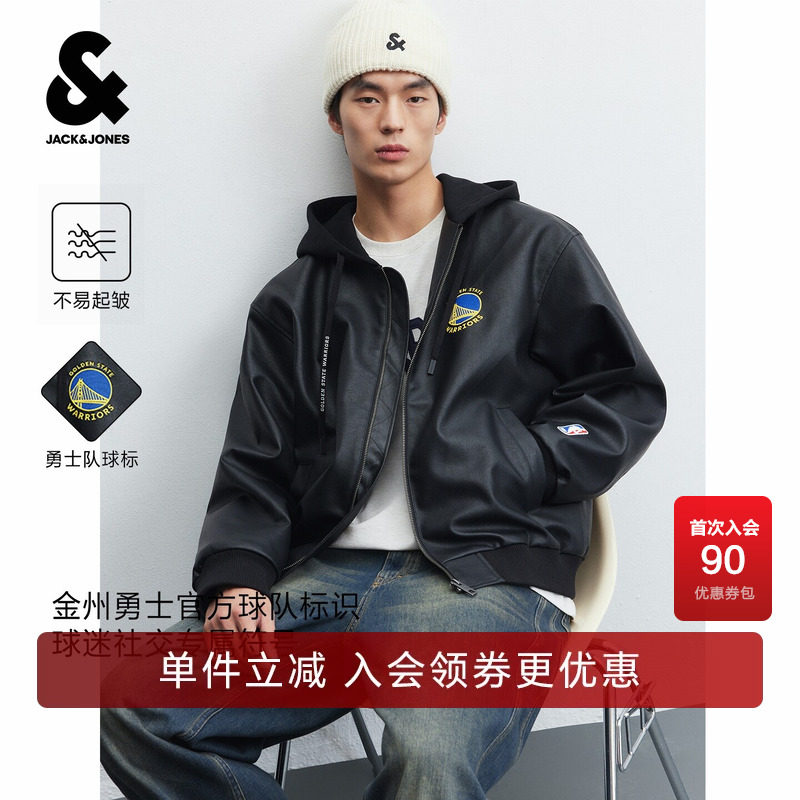 杰克琼斯奥莱NBA勇士队秋季男装棒球服夹克潮大众休闲连帽外套图片