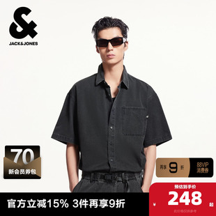 杰克琼斯奥特莱斯男装夏季舒适百搭潮流质感时尚简约上衣短袖衬衫
