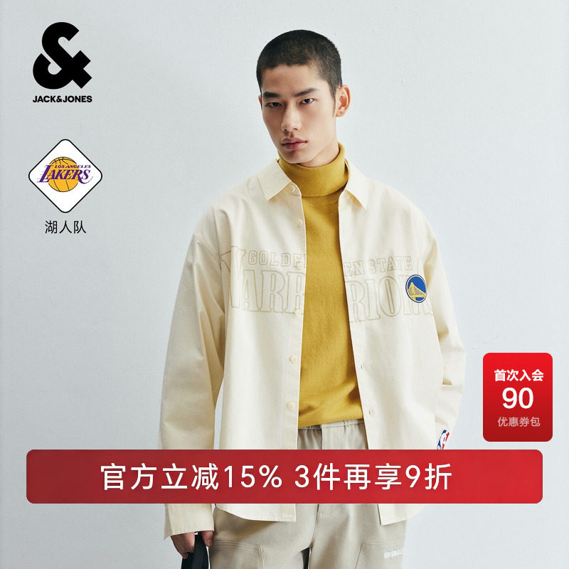 【纯棉】杰克琼斯NBA勇士队联名款男装衬衫刺绣肌理潮流感上衣